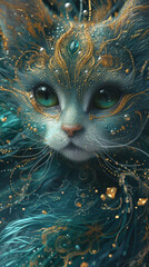 fantasy photography, intrinsic, vibrant, teal, emerald, gold, swirling gold, ornate, animals