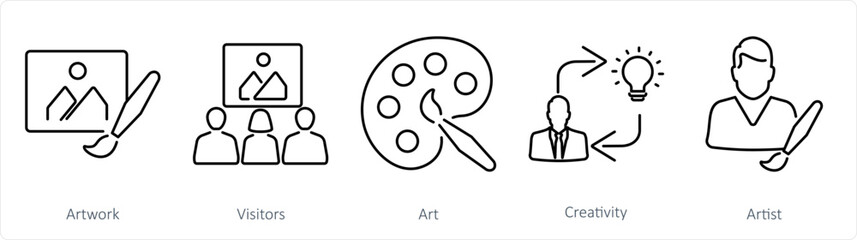 A set of 5 Art icons as artwork, visitors, art © popcornarts