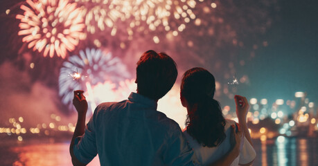 couple watching fireworks