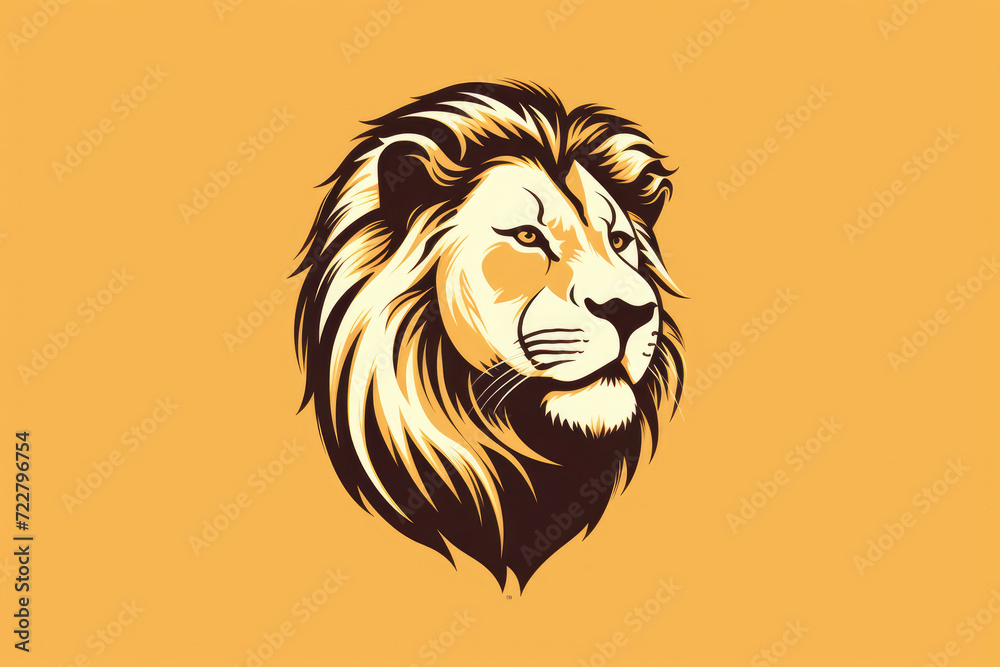 Wall mural 
Leo in vector minimalist design, lion silhouette with a dark stroke on a pastel yellow background