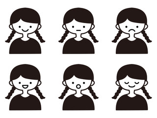 色々な表情の三つ編みの女の子のイラストセット