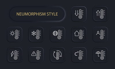 Thermometer line icon. Temperature, mercury, weather, degree, scale, Celsius, heat, measure. Neomorphism style. Vector line icon for business and advertising