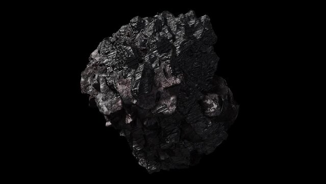 Realistic looping 3D animation of the piece of rock with an anthracite coal inclusions rendered in UHD with alpha matte