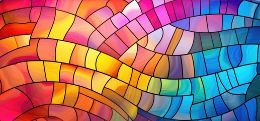 Vivid colors of stained glass mosaic window form a captivating geometric pattern, Ai Generated.