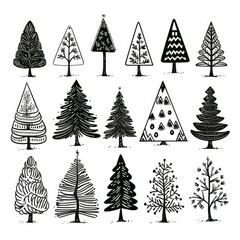 Christmas Tree Sketched Icon Hand Drawn, Xmas Tree Doodle Sketch Graphic Element, New Year Scribble Fir