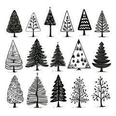 Obraz premium Christmas Tree Sketched Icon Hand Drawn, Xmas Tree Doodle Sketch Graphic Element, New Year Scribble Fir