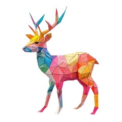 Colorful Origami deer, Unique Paper Polygon Artwork, Ideal Pet Concept, Ai Generated