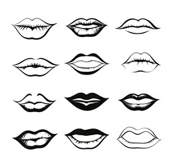 Smiling Lips Sketch, Black and White Fun Smiling Lips Collection, Joy and Happiness Doodle Drawing
