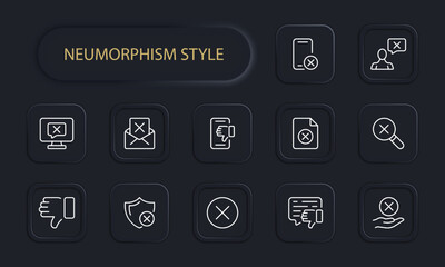 Cancel line icon set. Prohibition, button, action, stop, command, deny. Neomorphism style. Vector line icon for business and advertising