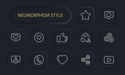 Feedback set line icon. Rating, rating, satisfied, like, dislike, three stars, top, button. Neomorphism style. Vector line icon for business and advertising