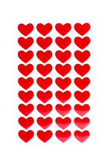 Heart shape stickers glitter isolated on white background, Red heart shape
