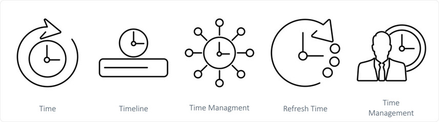 A set of 5 Mix icons as time, timeline, time management