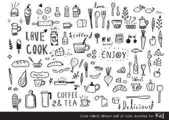 Food doodles,Foods doodles hand drawn sketchy vector symbols and objects