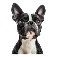 studio headshot portrait of Boston terrier dog looking forward