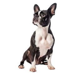 studio portrait of Boston terrier dog sitting and looking forward