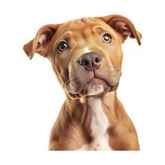 Studio headshot portrait of cute rescued pit bull puppy looking forward