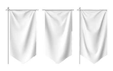 White pennant flags mockup Realistic 3d set