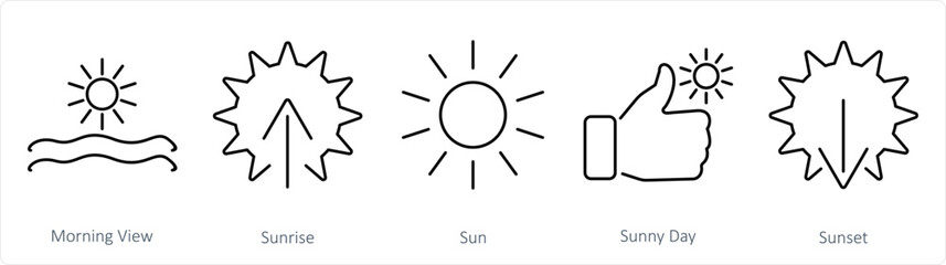 Obraz premium A set of 5 mix icons as morning view, sunrise, sun