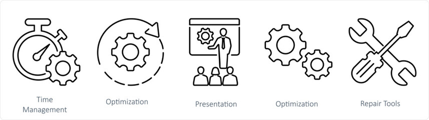 A set of 5 mix icons as repair tool box, hand tool, optimization