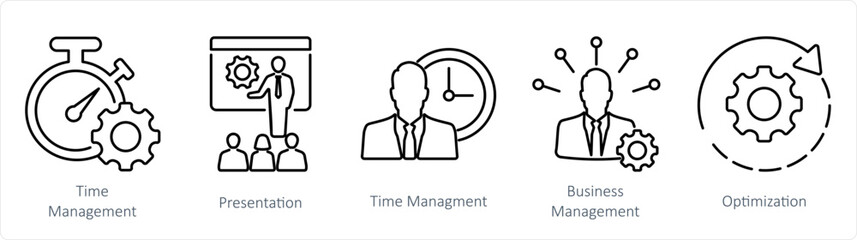 A set of 5 mix icons as time management, presentation, business management - obrazy, fototapety, plakaty