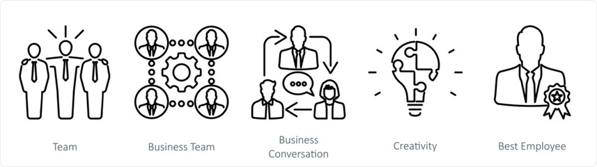 A set of 5 mix icons as team, business team, business conversation
