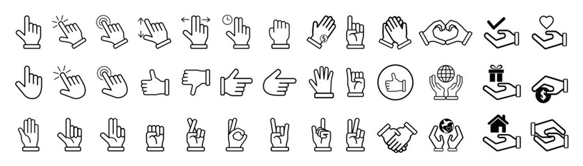 Hands line icons Hand gestures, signals. Set of finger