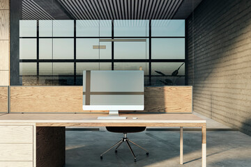 Bright spacious coworking office interior. 3D Rendering.