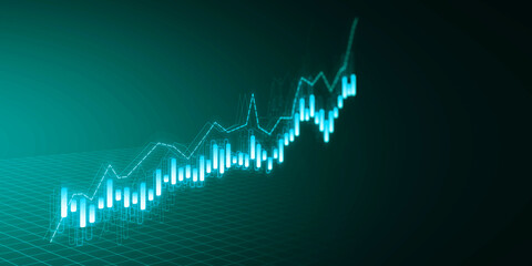 Abstract growing business chart hologram on blurry blue backdrop. Corporate future growth plan. 3D Rendering.
