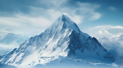 Fototapeta na wymiar Snow-dusted mountain peak against a backdrop of clear skies, inviting contemplation and admiration for nature's serene allure. Tranquility, snow-dusted peak, clear skies. Generated by AI.