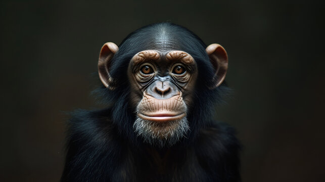 Close-up of Mixed-Breed monkey between Chimpanzee and Bonob, generative ai