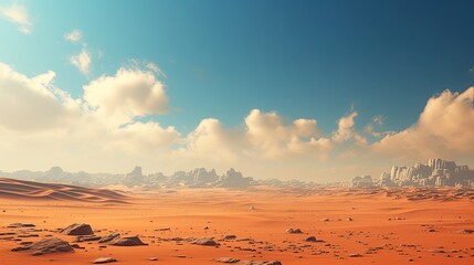 The vast emptiness of a solitary desert landscape with its endless sand dunes beneath the expansive sky, an untouched canvas of serene natural beauty. Generated by AI.