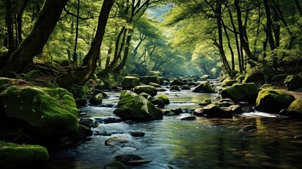 Forest stream, its crystal-clear waters reflecting the tranquil beauty of nature. Clear stream, pristine water, serene ambiance, natural tranquility. Generated by AI.