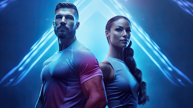 Fitness and sport motivation. Athletic man and woman on light background wearing in the sportswear
