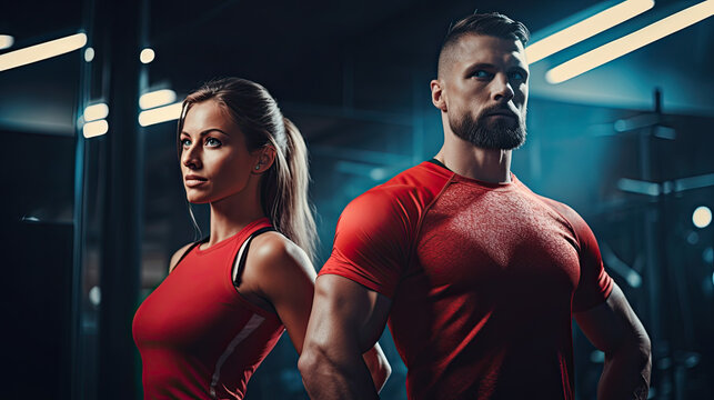 Fitness and sport motivation. Athletic man and woman on light background wearing in the sportswear