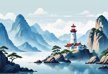 A charming lighthouse on a rocky coastal by ai generated