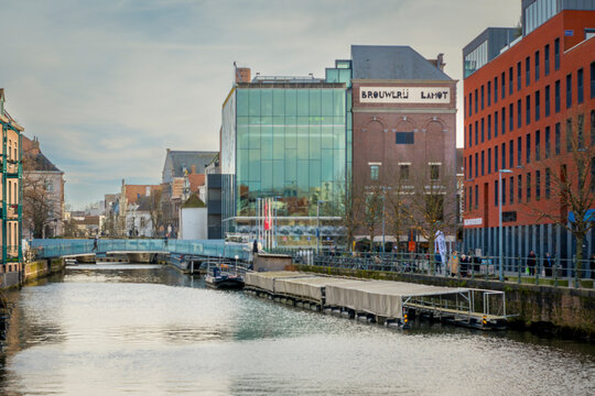 View on Dyle river and berwery Lamot in Mechelen, Belgium