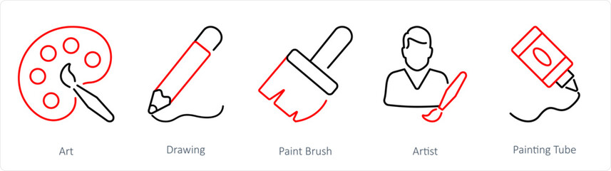 A set of 5 Art icons as art, drawing, paint brush