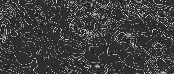 Ocean bottom topographic line map curvy wave isolines vector illustration. Sea depth topographic landscape surface for nautical radar readings. Cartography texture abstract banner relief ocean floor.