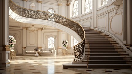 luxury, stair, hall, statement, affluence, opulence, elegance, grandeur, prestige, exclusive, expensive, interior, design,  - obrazy, fototapety, plakaty