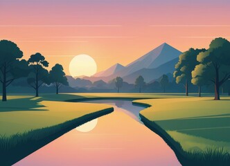 Obraz premium A nature park landscape scene during the sunset hours by ai generated