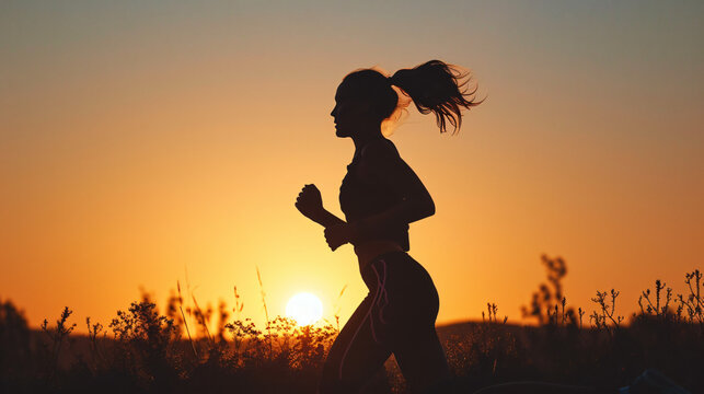 Silhouette of woman running against clear sky