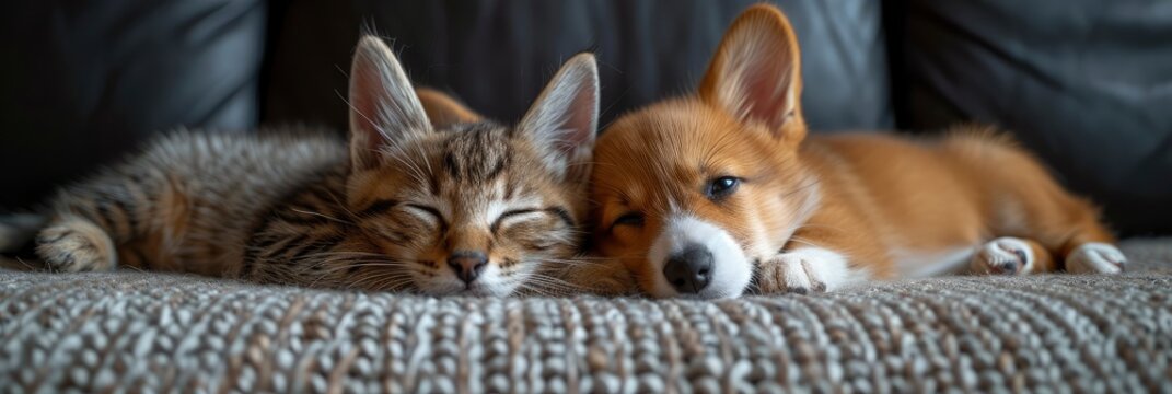 Couple Friends Striped Cat Corgi Dog, Desktop Wallpaper Backgrounds, Background HD For Designer