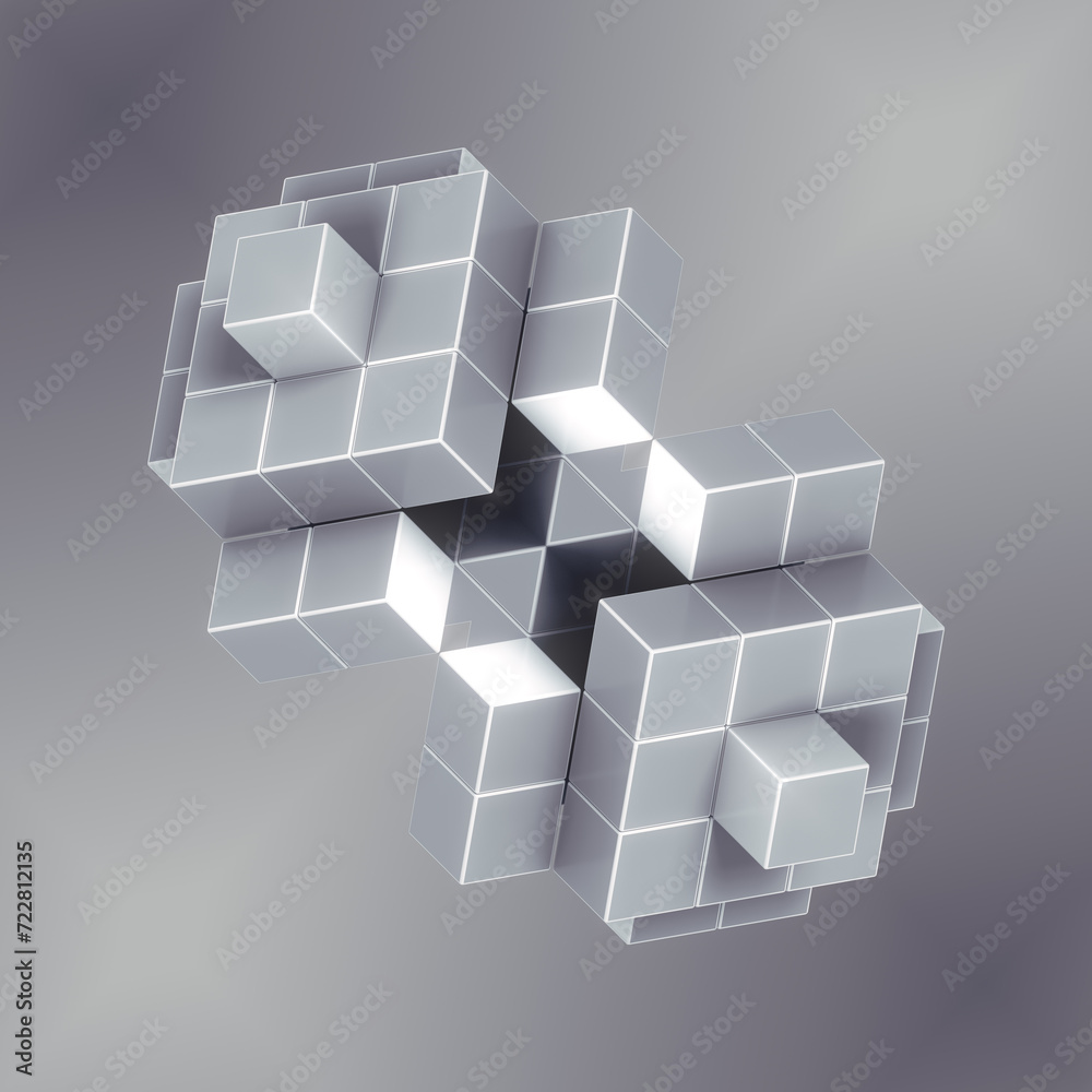 Leinwandbilder Abstract background of a series of white geometric squares on a gray background. 3d rendering digital illustration