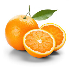 Product photography of a orange and a orange slice, studio lighting, photorealism, on transparency background PNG