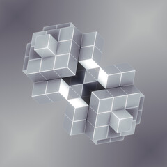 Abstract background of a series of white geometric squares on a gray background. 3d rendering digital illustration
