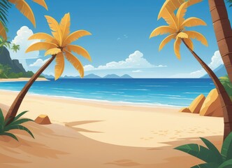 Fototapeta na wymiar A tropical beach landscape featuring palm trees by ai generated