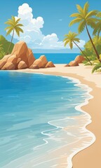 Fototapeta na wymiar A tropical beach landscape featuring palm trees by ai generated