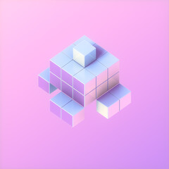 Abstract bright neon composition of multicolored cubes on pink background. 3d rendering digital illustration