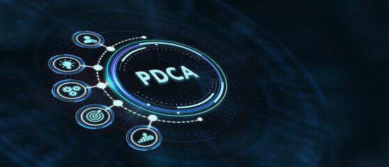 PDCA Plan Do Act Check Business technology concept. Technology, Internet and network concept. 3d illustration - obrazy, fototapety, plakaty