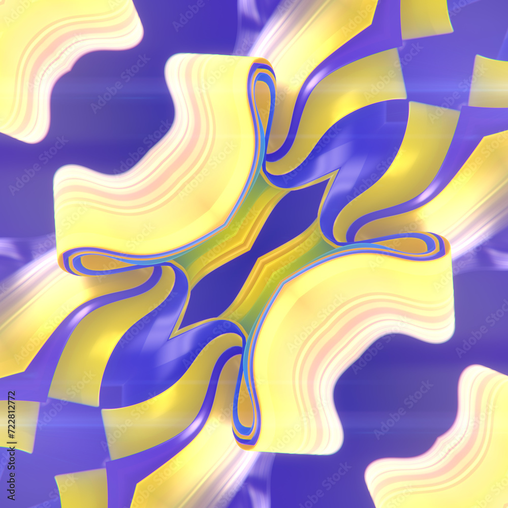 Poster Psychedelic symmetrical pattern with trendy colored wave gradient. 3d rendering digital illustration